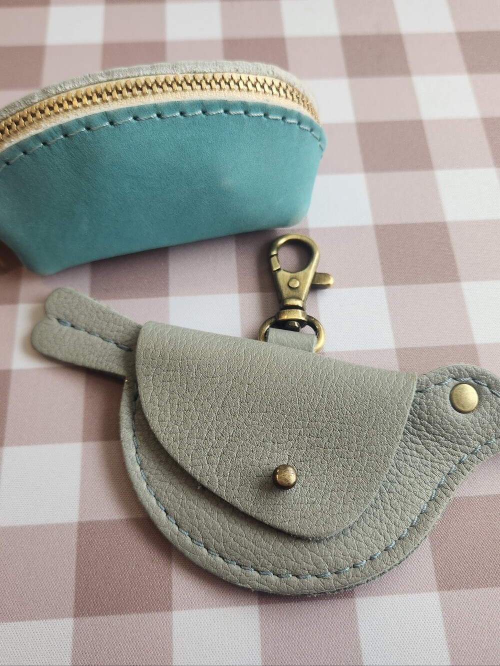 NEW- Portland Leather Goods- Small Leather Bird Charm And Mini Taco Keychain